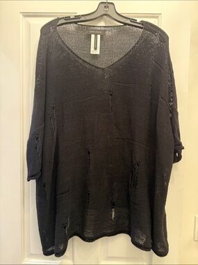 Sarah Pacini Black Open Knit Top